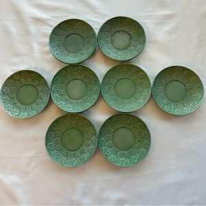Vintage Teavana Cast Iron Green Floral Saucers 8 Pieces